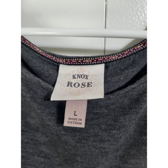 KNOX ROSE Women's SZ LG Short Sleeve Geometric Print Blouse Cream Gray - Picture 6 of 9